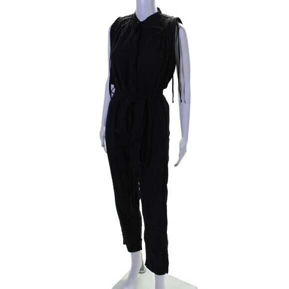 Malia Mills Womens Cotton Round Neck Sleeveless Button Up Jumpsuit Black Size 2 - Picture 2 of 5